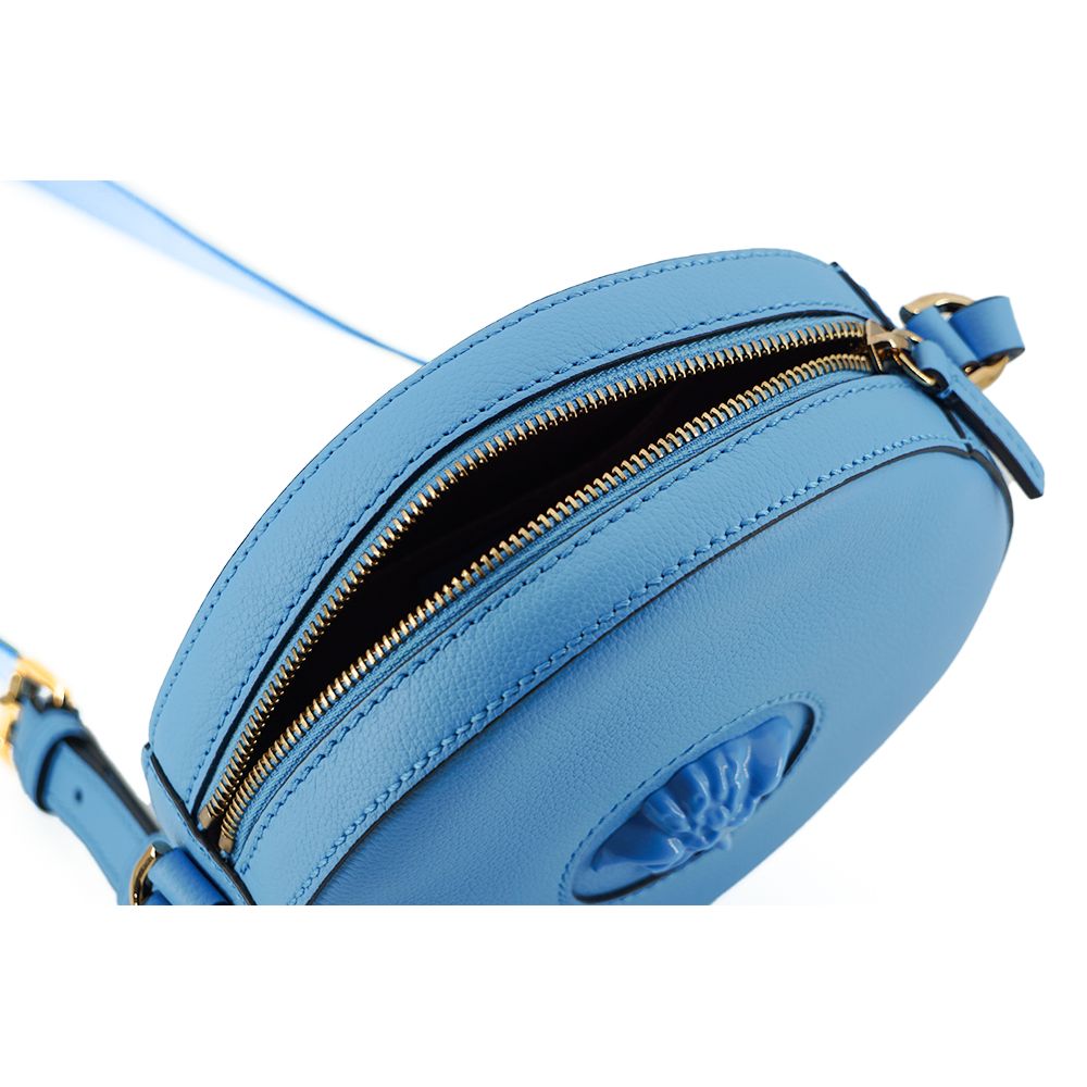 Versace Blue Calf Leather Round Disco Shoulder Bag