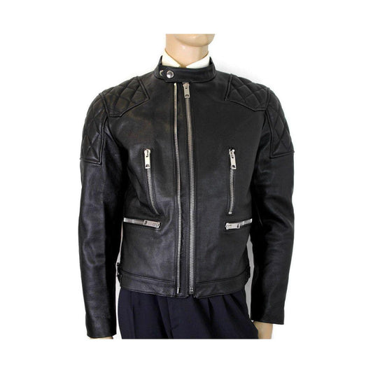 Burberry Men's Black Leather Diamond Quilted Biker Jacket Burberry