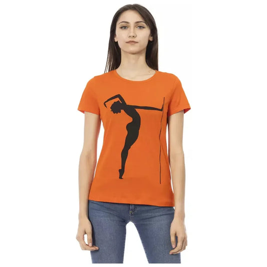 Trussardi Action Chic Orange Round Neck Tee with Front Print Trussardi Action