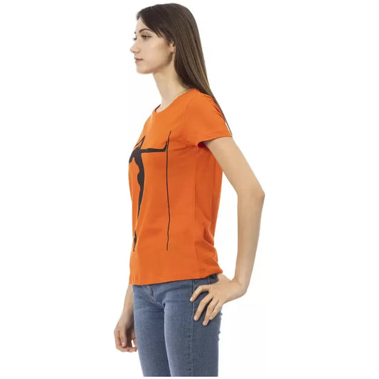 Trussardi Action Chic Orange Round Neck Tee with Front Print Trussardi Action