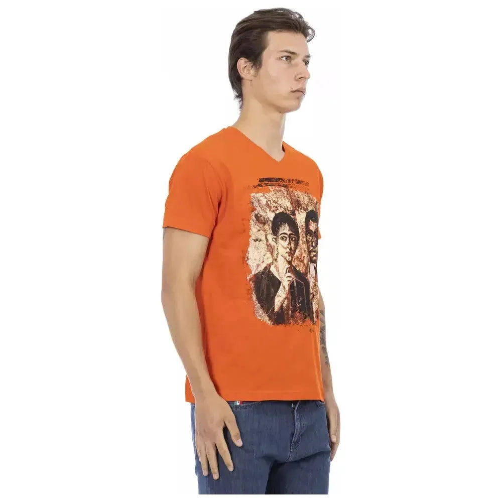 Trussardi Action Orange Cotton Men's V-Neck T-Shirt