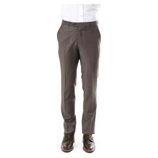 Uominitaliani Elegant Gray Woolen Suit Pants - Drop 7 Cut Uominitaliani