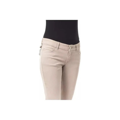 BYBLOS Beige Cotton Women Pant with Back Pocket Chain