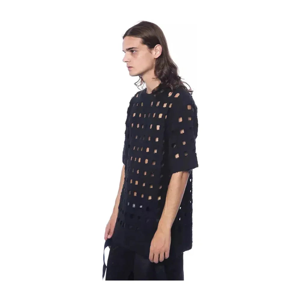 光滑黑色穿孔棉质 T 恤