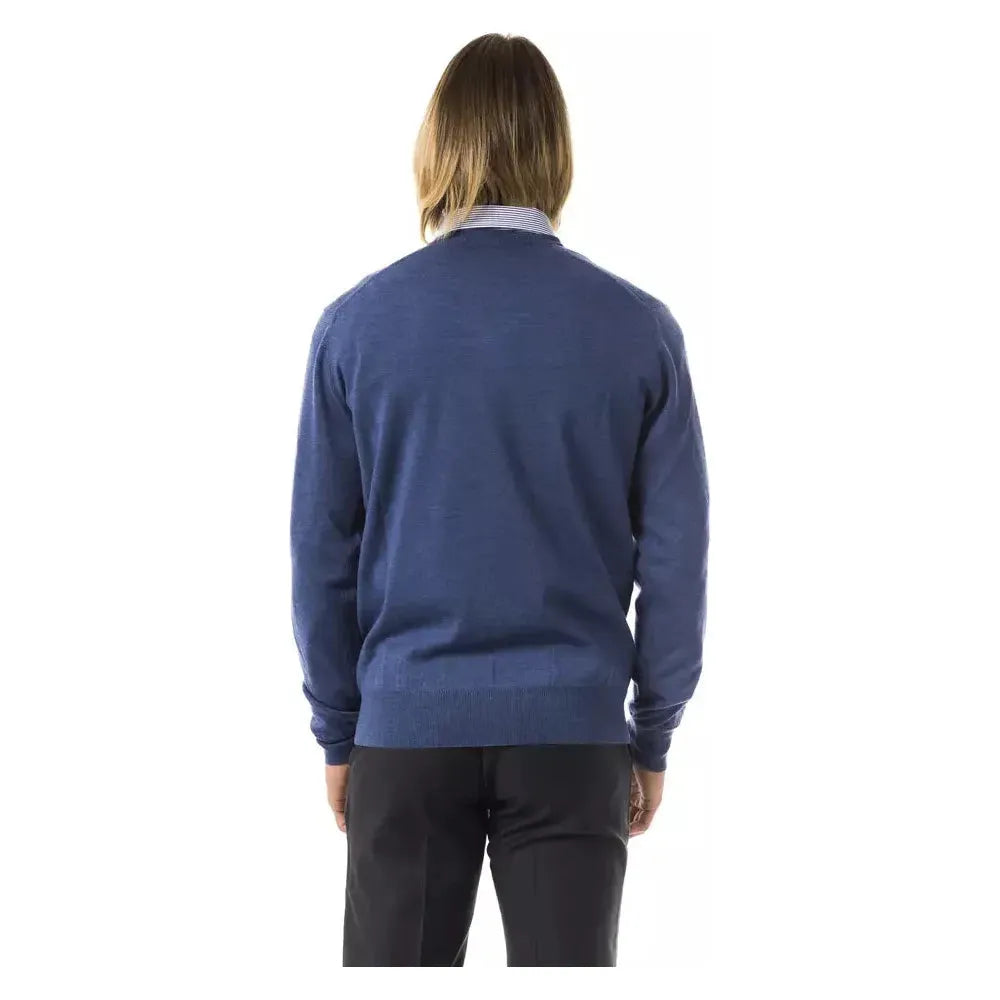 Uominitaliani Blue Merino Wool Men Sweater Uominitaliani