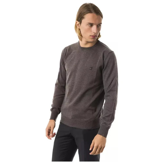 Uominitaliani Elegant Gray Merino Wool Crew Neck Sweater Uominitaliani