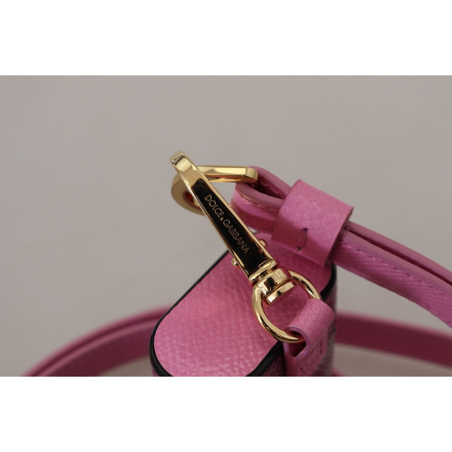 Dolce & Gabbana Pink Black Leather Strap Gold Metal Logo Airpods Case