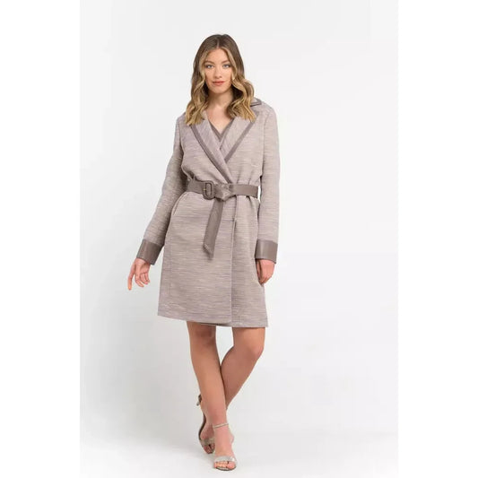 Chic Beige Cotton Kimono Coat with Contrasting Accents