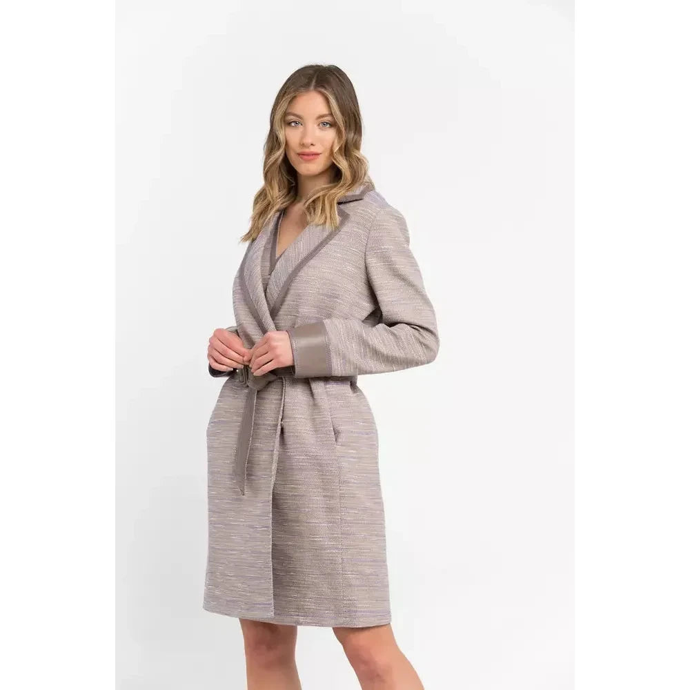 Trussardi Chic Beige Cotton Kimono Coat with Contrasting Accents Dress Trussardi