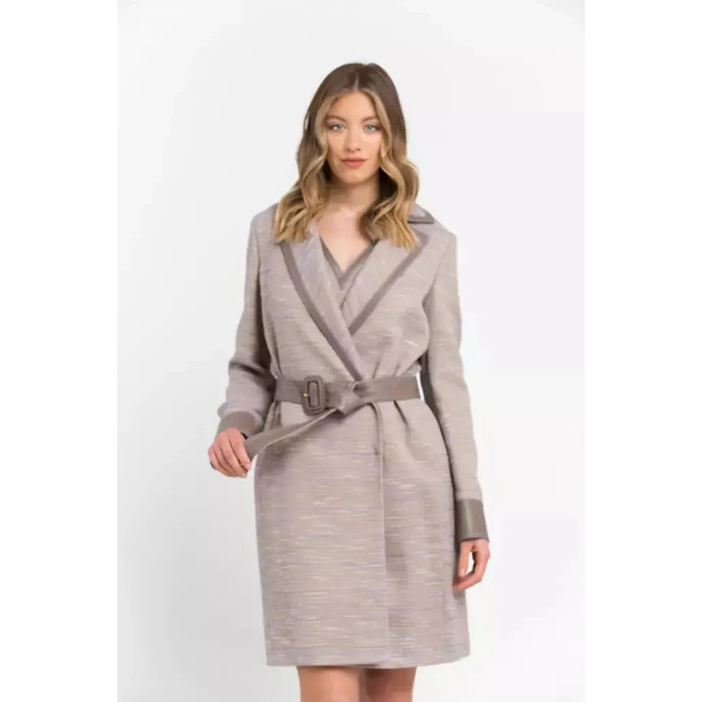 Trussardi Chic Beige Cotton Kimono Coat with Contrasting Accents Dress Trussardi