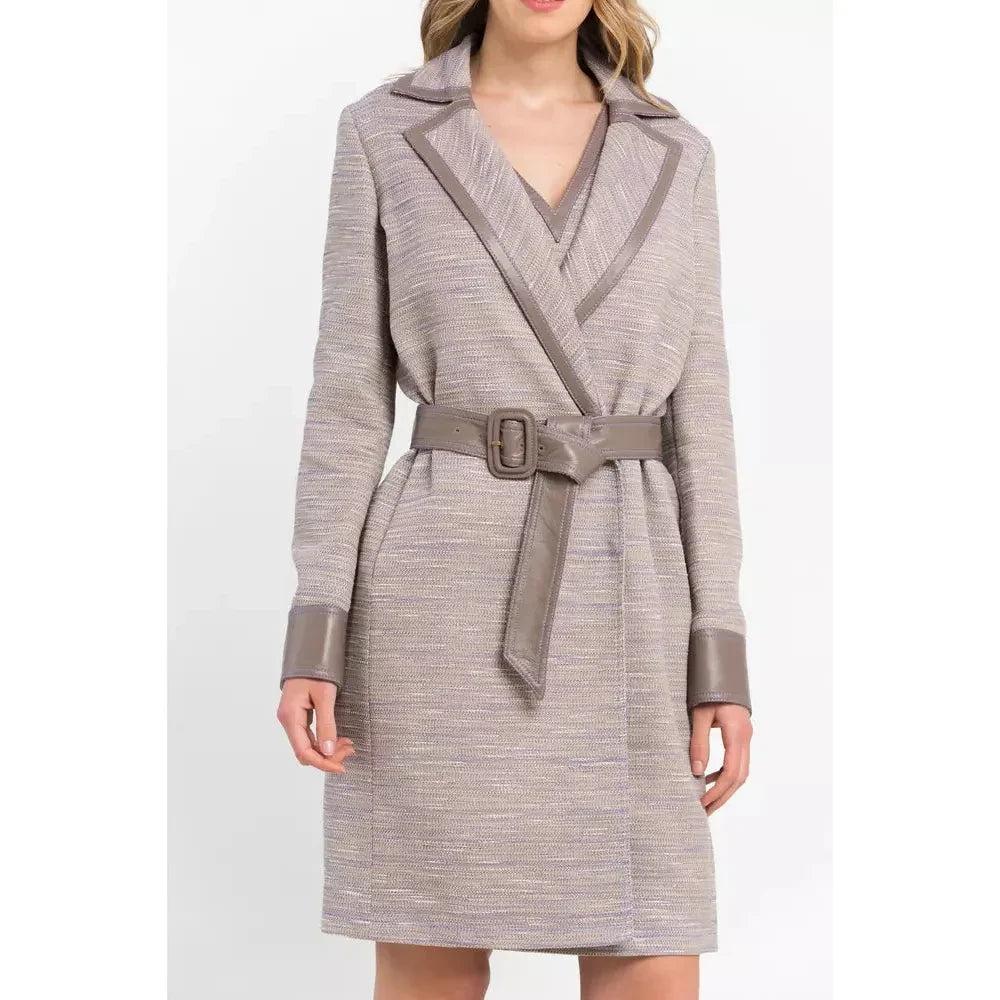 Trussardi Chic Beige Cotton Kimono Coat with Contrasting Accents Dress Trussardi