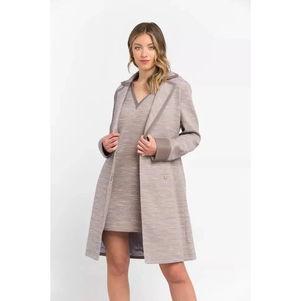 Trussardi Chic Beige Cotton Kimono Coat with Contrasting Accents Dress Trussardi