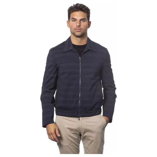 Verri Elegant Blue Wool Bomber Jacket Coats & Jackets Verri