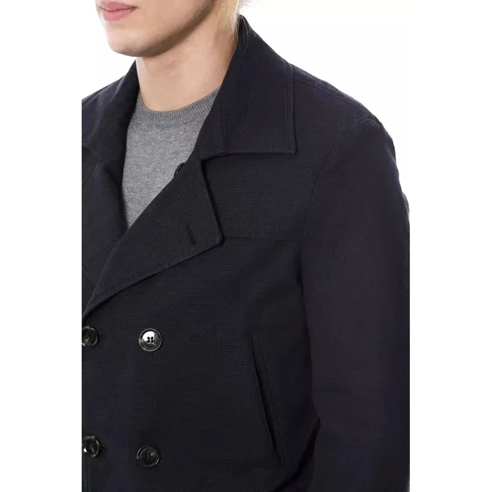 优雅双排扣蓝色西装外套
