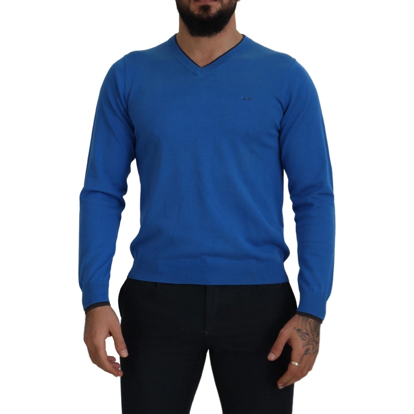 Sun68 Chic Blue Cotton Pullover Sweater Sun68