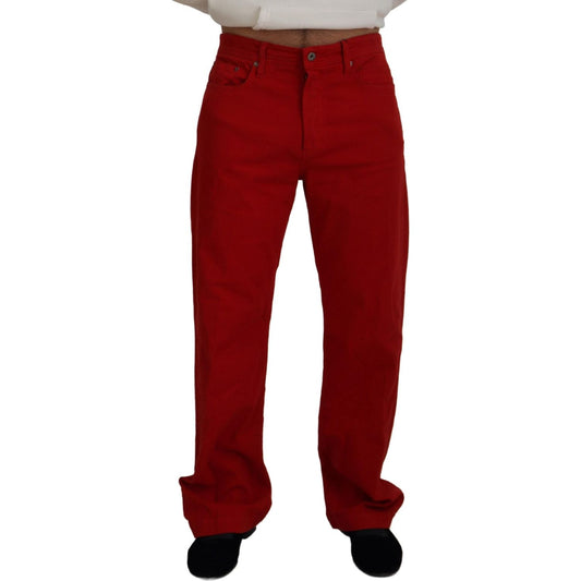 Chic Red Cotton Denim Pants