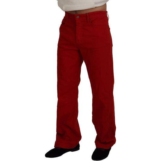 Chic Red Cotton Denim Pants