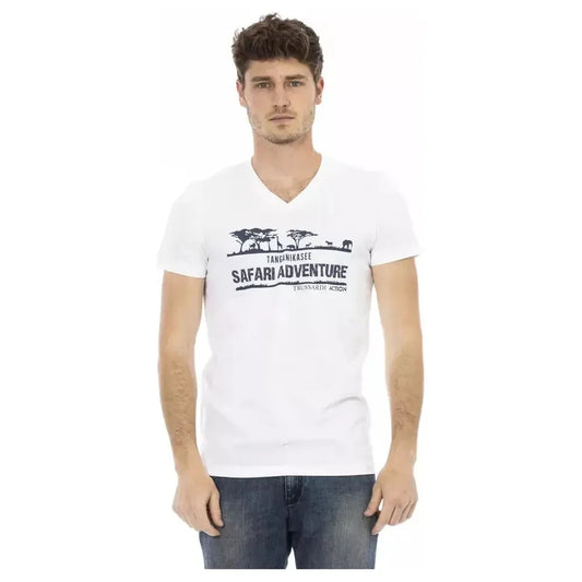 Trussardi Action White Cotton Men's V-Neck T-Shirt Trussardi Action