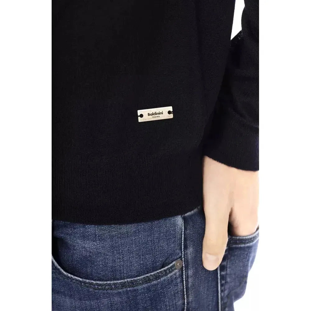 优雅圆领蓝色毛衣 - 100% 面料