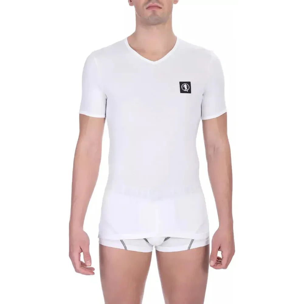 Bikkembergs White Cotton Men's V-Neck T-Shirt Bikkembergs