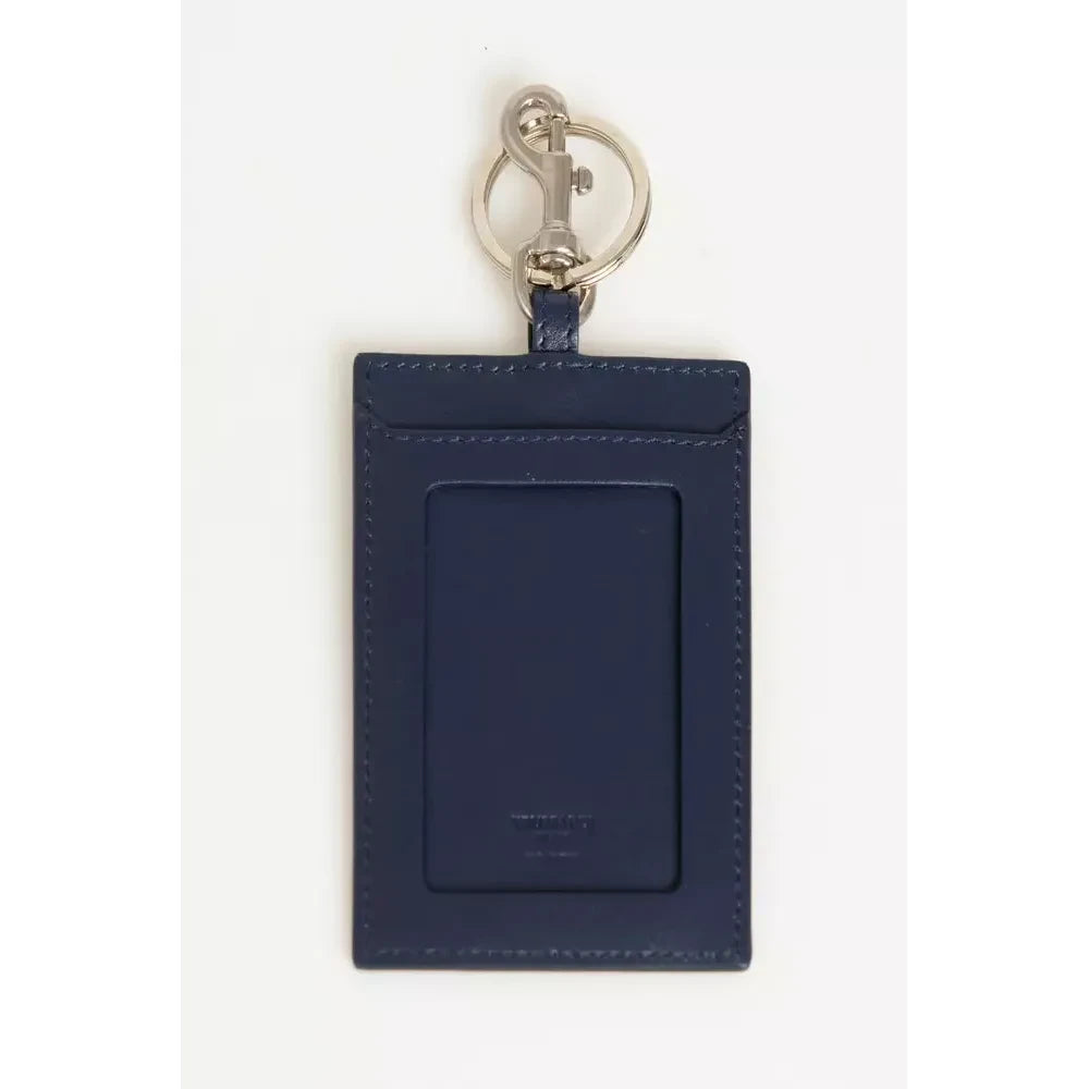 Trussardi Elegant Blue Leather Badge Holder with Key Ring Trussardi