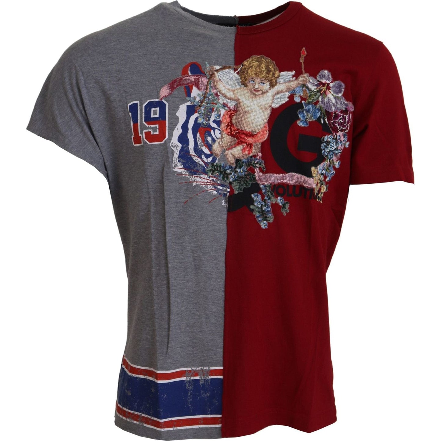 Dolce & Gabbana Red Gray Two Model DG Angel Crewneck T-shirt