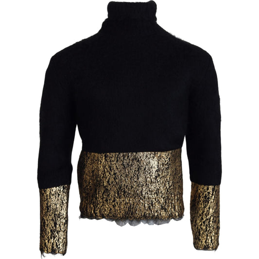 Dolce & Gabbana Black Gold Turtleneck Mohair Pullover Mens Sweater