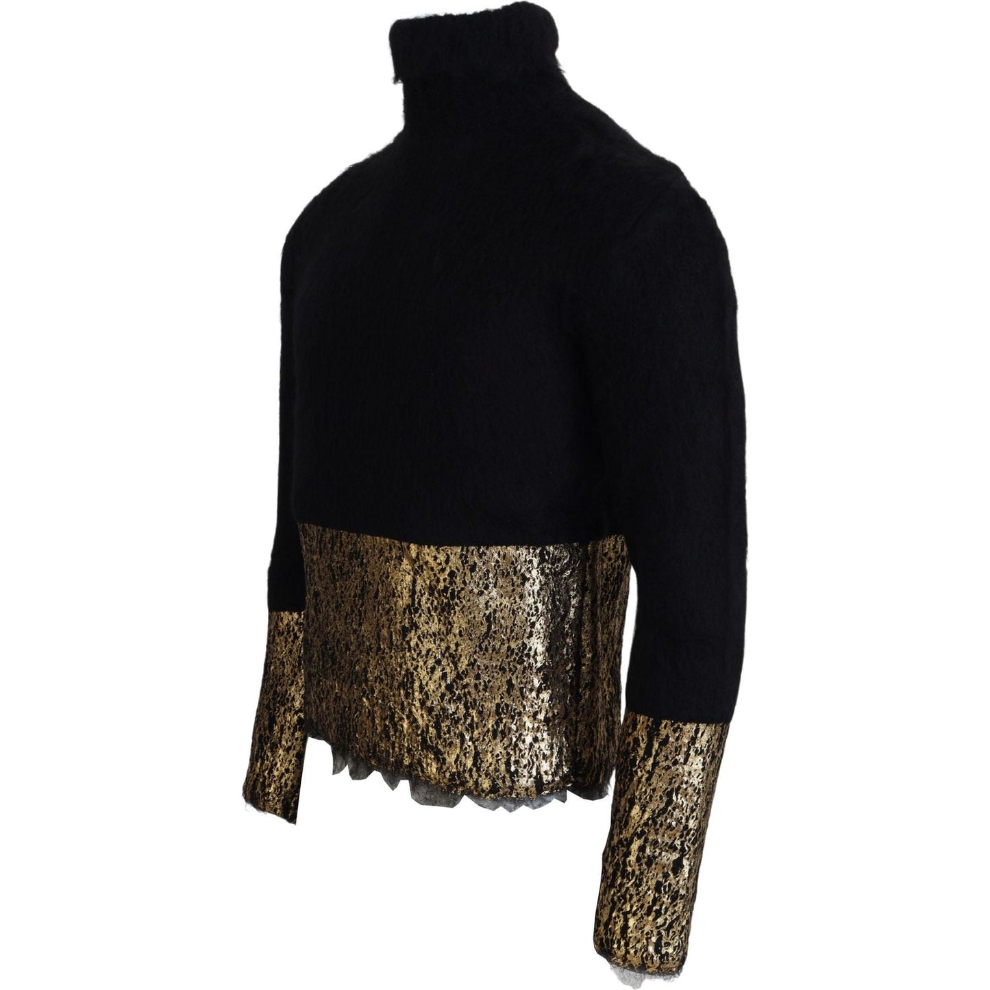 Dolce & Gabbana Black Gold Turtleneck Mohair Pullover Mens Sweater