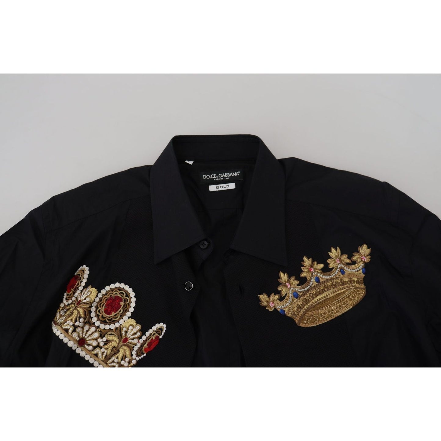 Dolce & Gabbana Elegant Black Slim Fit Dress Shirt with Crown Embroidery Dolce & Gabbana