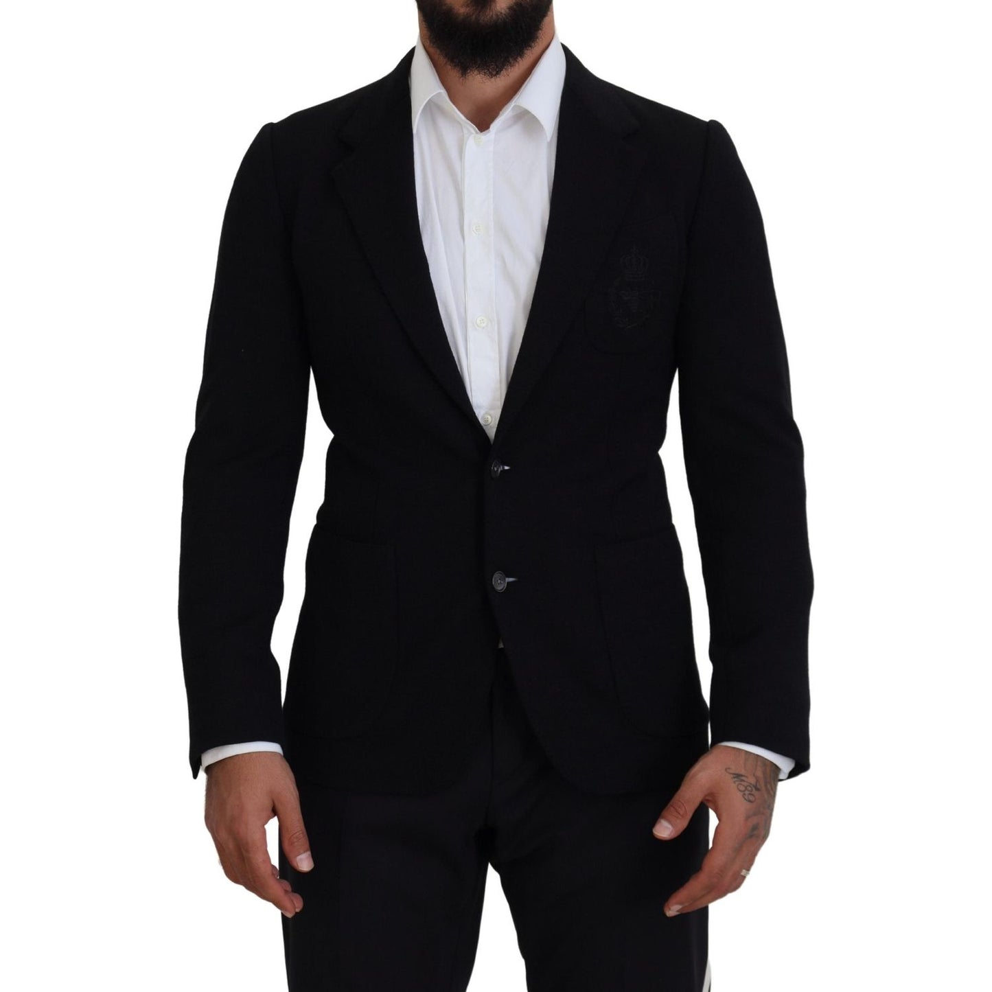 Dolce & Gabbana Black Wool Crown Slim Fit Jacket Blazer