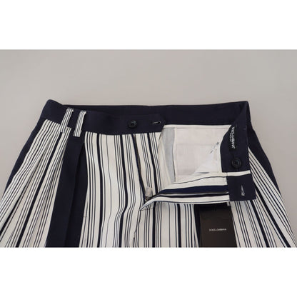 Dolce & Gabbana White Cotton Striped Cropped Pants