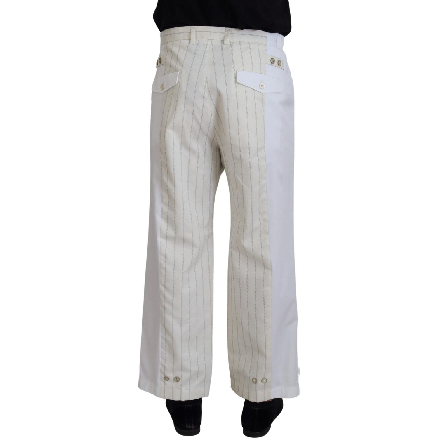 Dolce & Gabbana White Cotton Striped Formal Pants