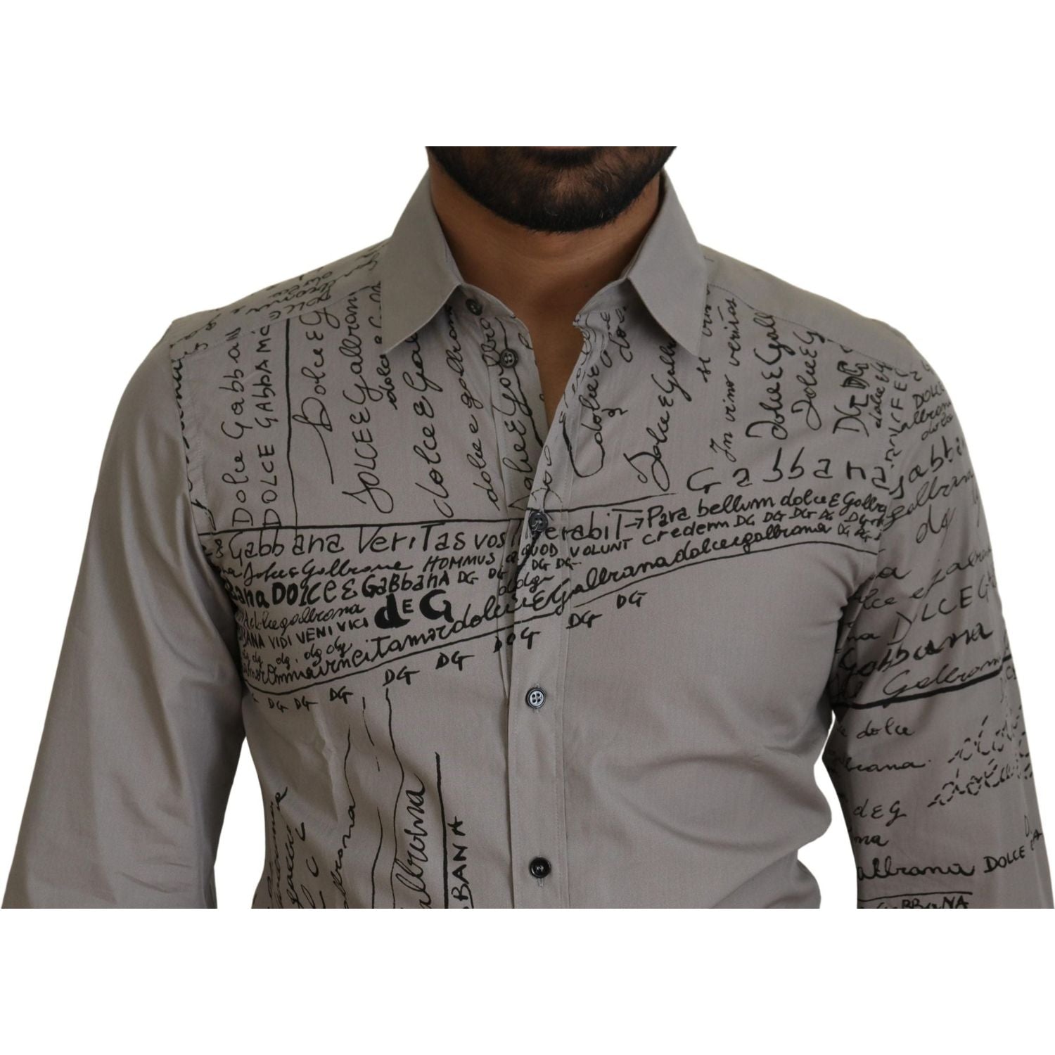 Dolce & Gabbana Gray Printed Cotton Slim Dress GOLD Shirt