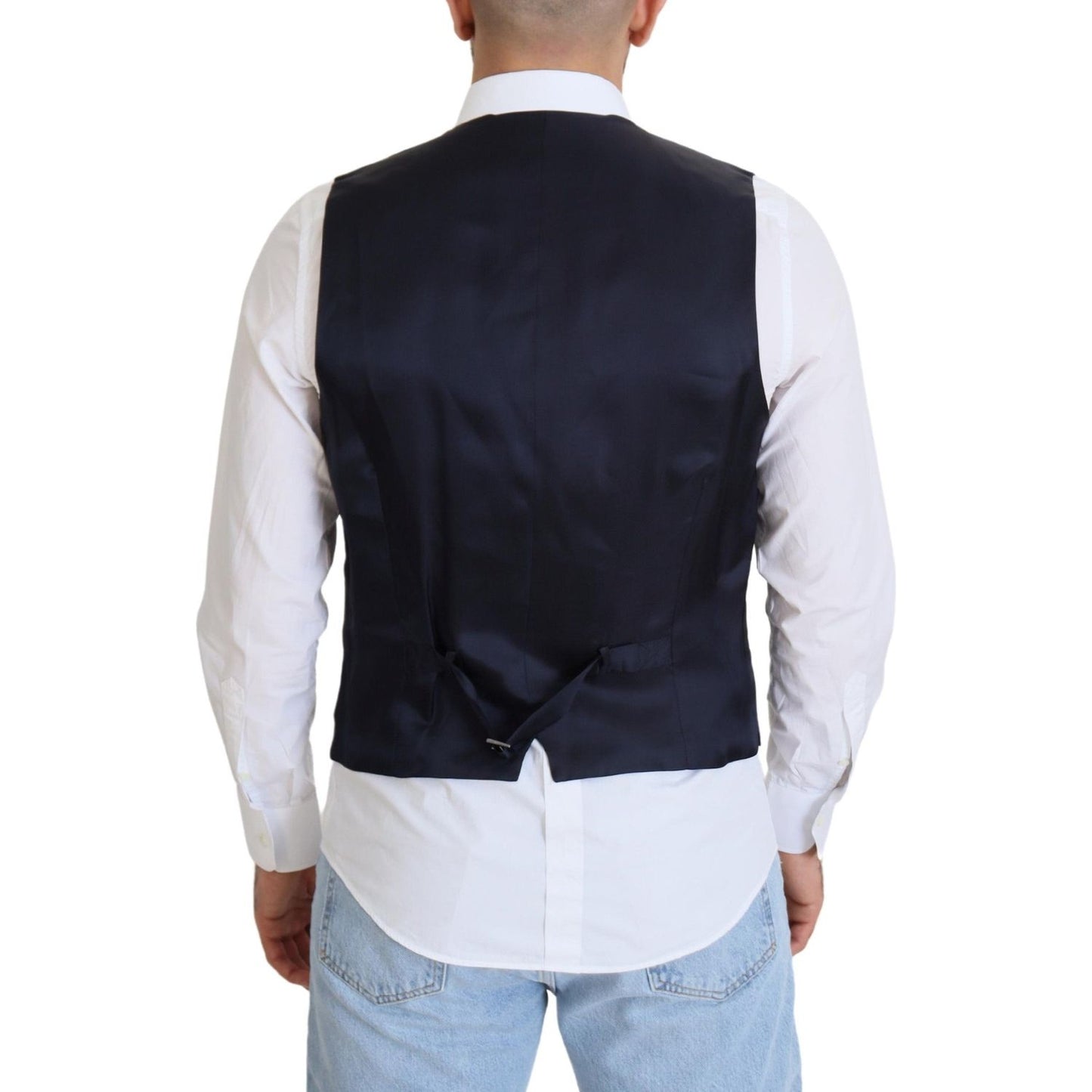 Dolce & Gabbana Dark Blue Wool Stretch Waistcoat Formal Vest