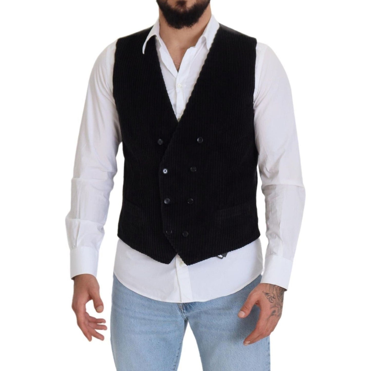 Dolce & Gabbana Elegant Black Double Breasted Dress Vest Dolce & Gabbana