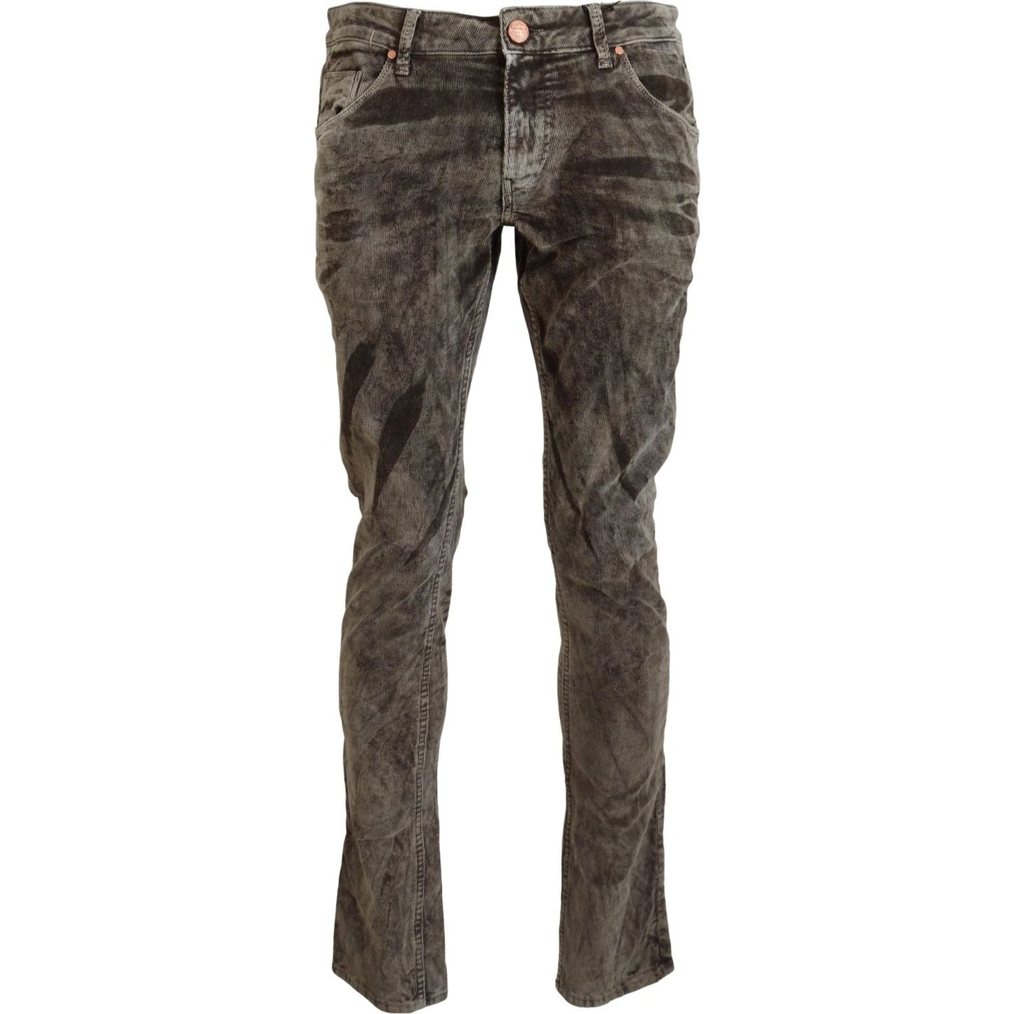 Acht Gray Washed Cotton Corduroy Slim Fit Men Jeans