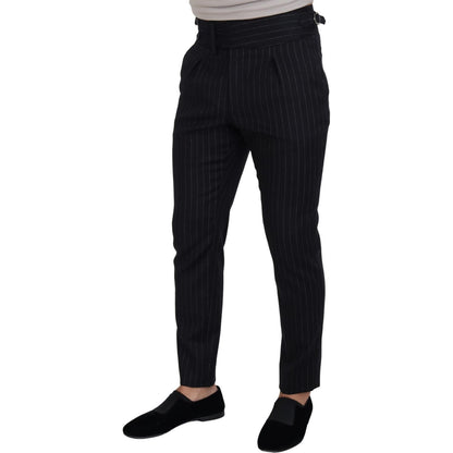 Dolce & Gabbana Black Wool Striped Chino Pants
