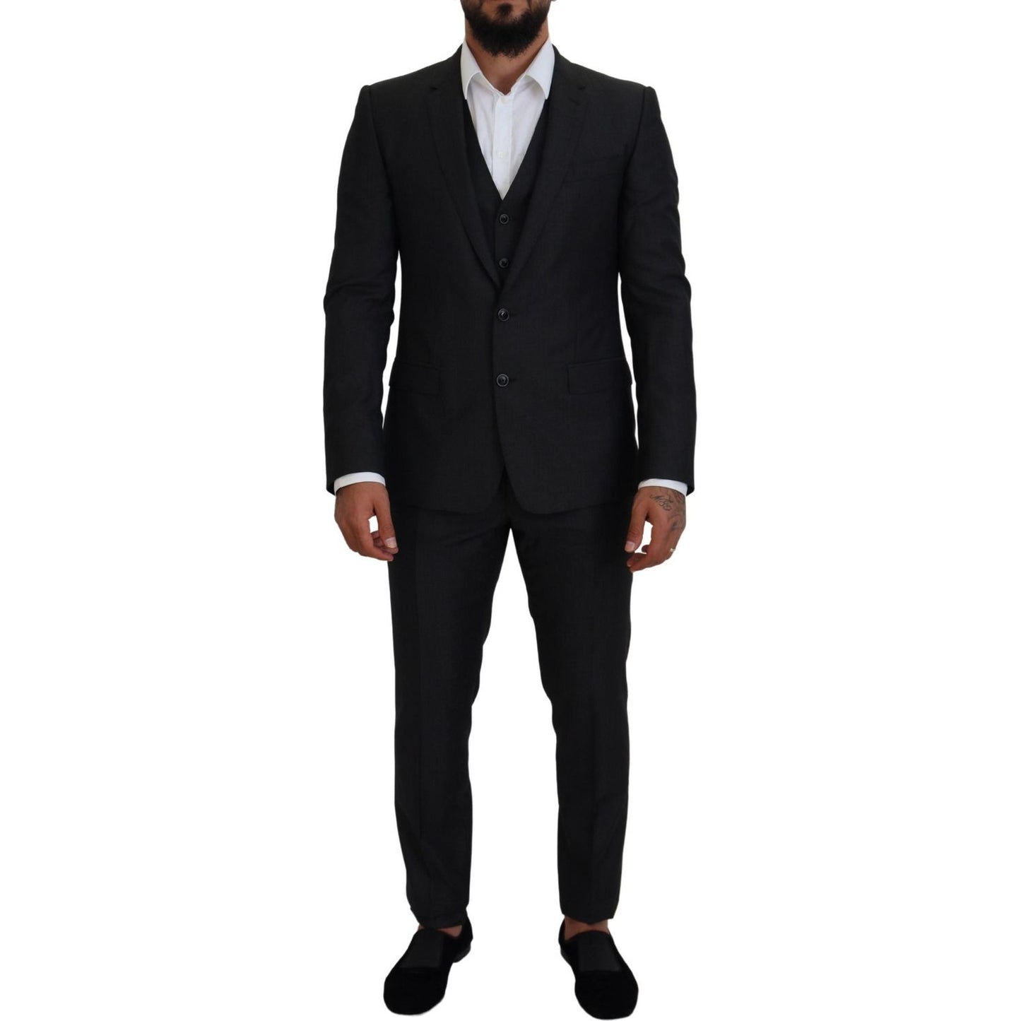 Dolce & Gabbana Elegant Gray Martini Three-Piece Wool Silk Suit Dolce & Gabbana