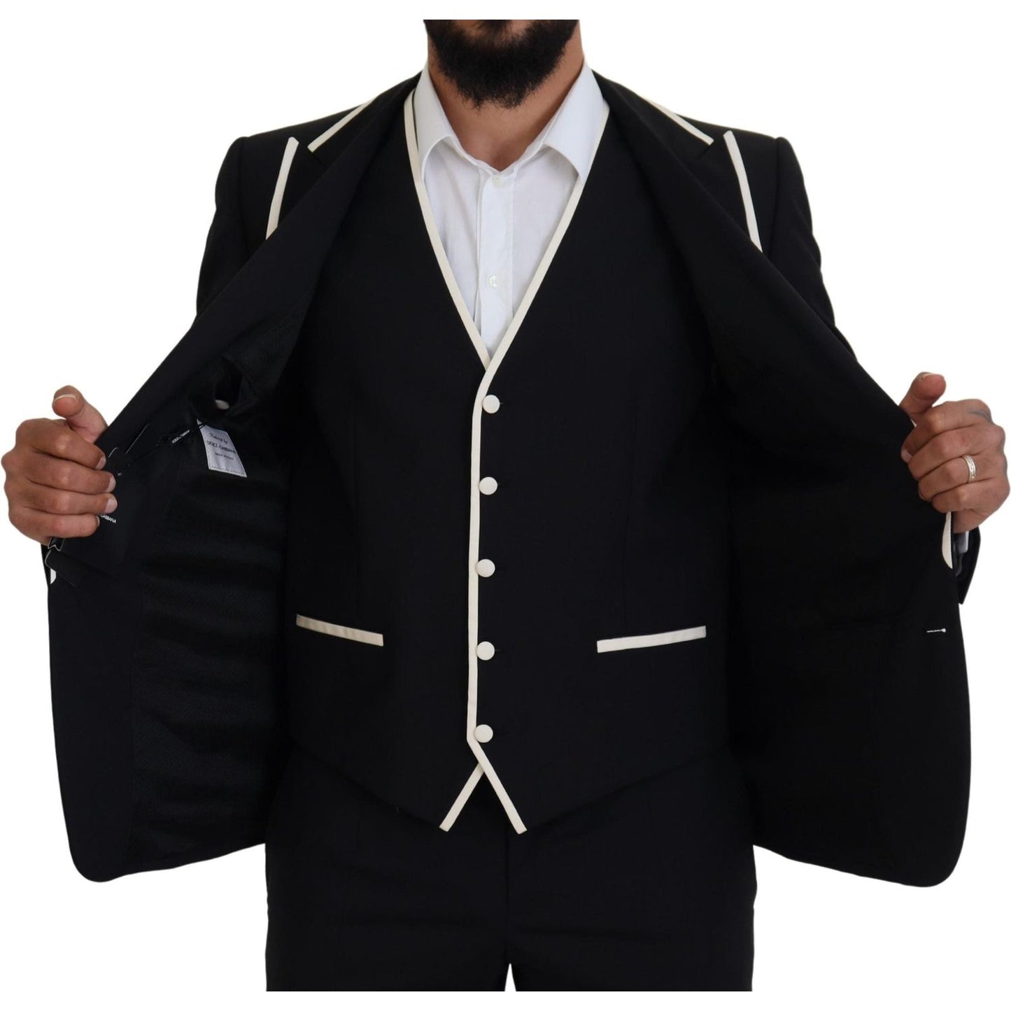 Dolce & Gabbana Elegant Black and White Slim Fit Three Piece Suit Dolce & Gabbana