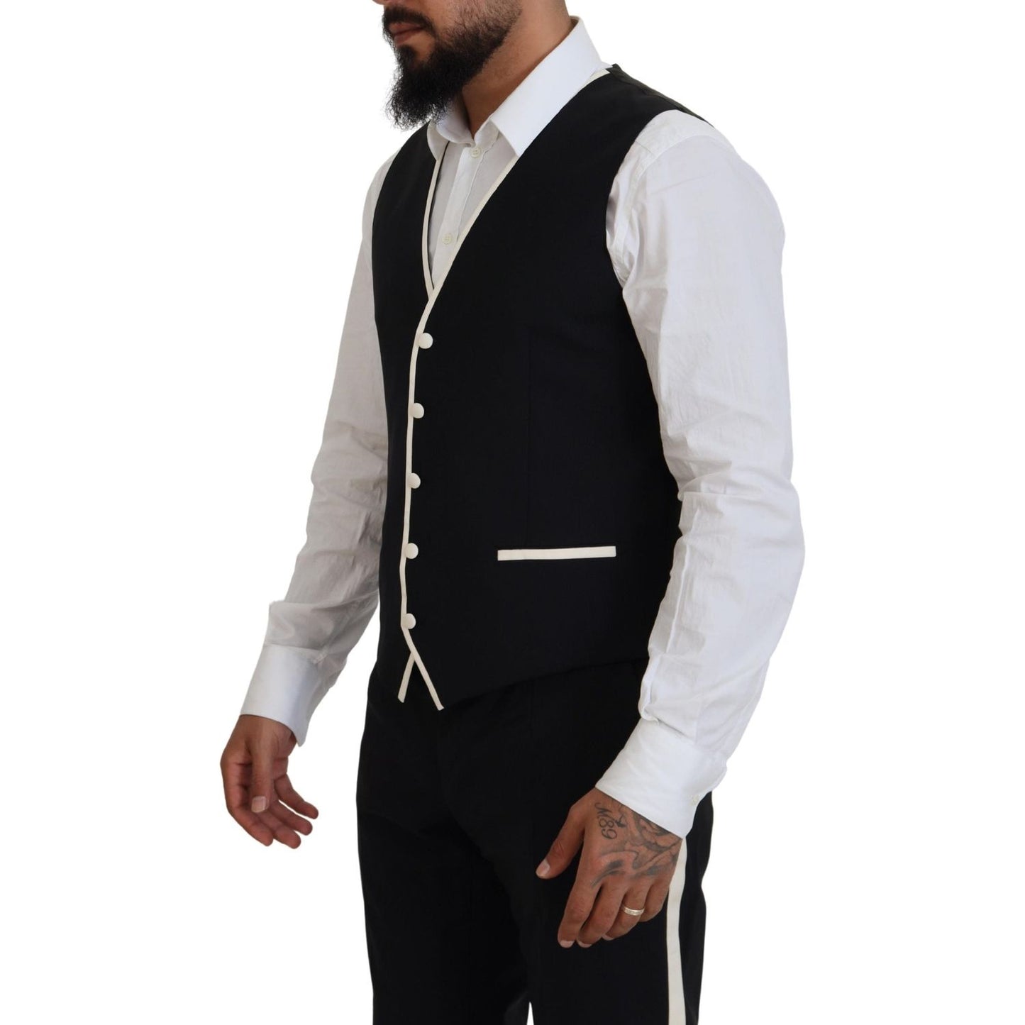 Dolce & Gabbana Elegant Black and White Slim Fit Three Piece Suit Dolce & Gabbana