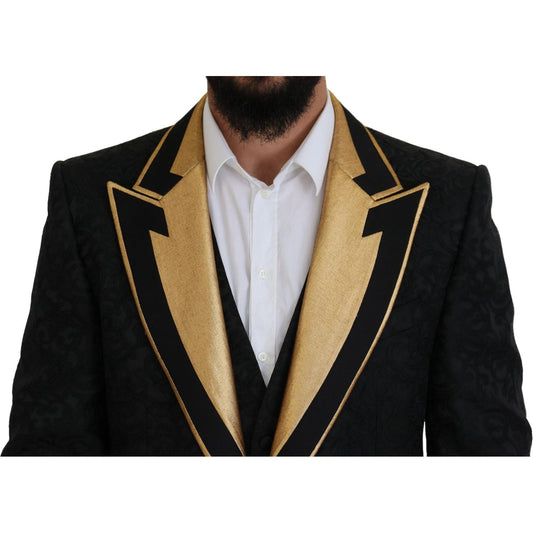 Dolce & Gabbana Elegant Black & Gold Slim Fit 3 Piece Suit Dolce & Gabbana