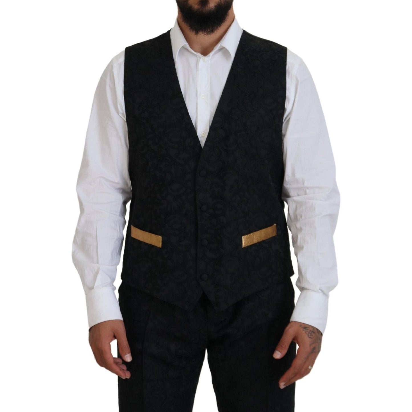 Dolce & Gabbana Elegant Black & Gold Slim Fit 3 Piece Suit Dolce & Gabbana