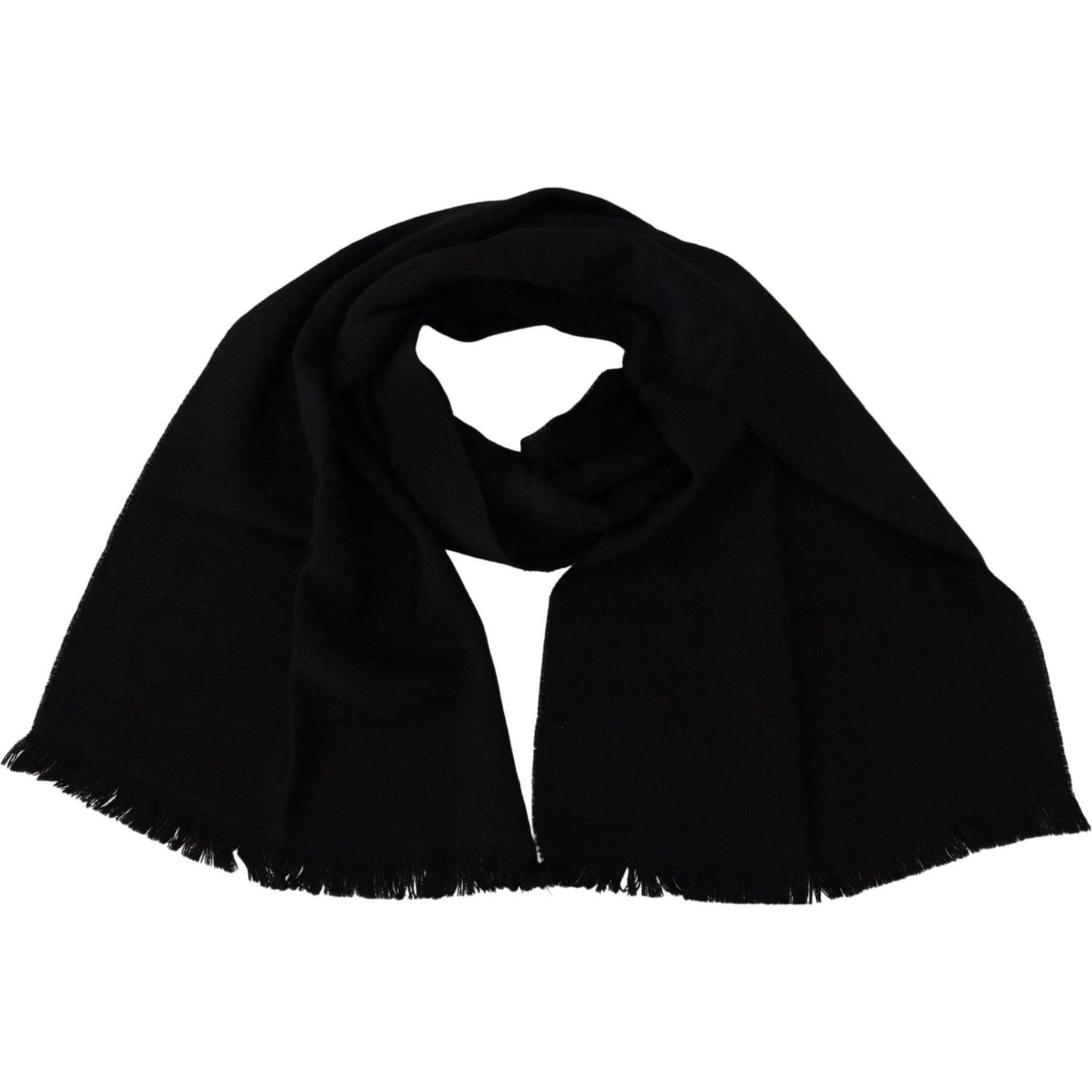 GF Ferre Black Wool Neck Wrap Shawl Fringes Scarf 1728,67345645728,Accessories,GF Ferre,Material: 100% Wool,New with tags,Scarves - Accessories,Scarves - Scarves - Accessories,Scarves - Women - Accessories,Women,Women - Accessories