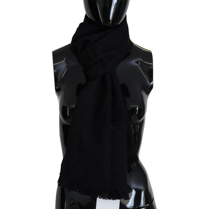 GF Ferre Black Wool Neck Wrap Shawl Fringes Scarf 1728,67345645728,Accessories,GF Ferre,Material: 100% Wool,New with tags,Scarves - Accessories,Scarves - Scarves - Accessories,Scarves - Women - Accessories,Women,Women - Accessories