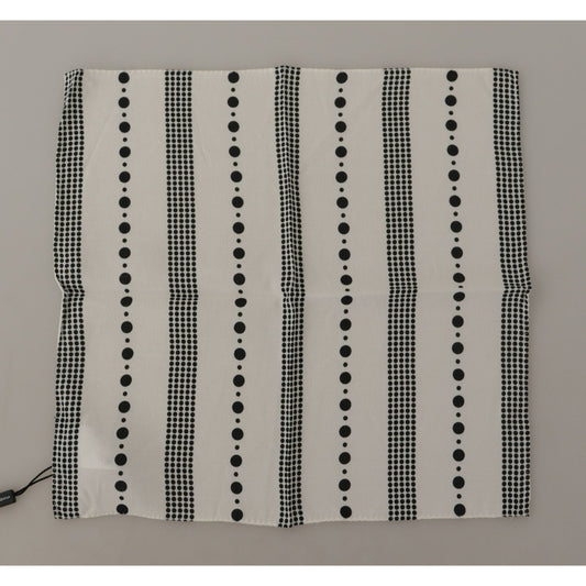 Dolce & Gabbana White Dotted Stripes Square Handkerchief Viscose Scarf