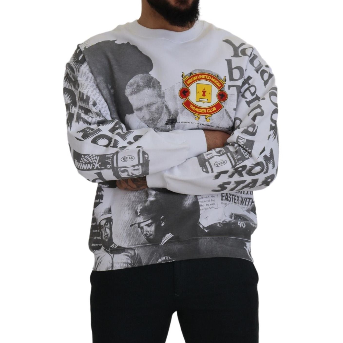 MSGM White Cotton Crewneck Pullover Sweatshirt Sweater MSGM