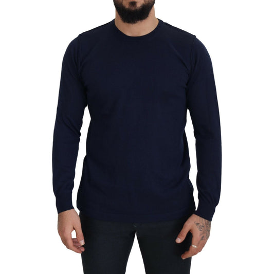 Paolo Pecora Milano Blue Cotton Crewneck Pullover Sweater