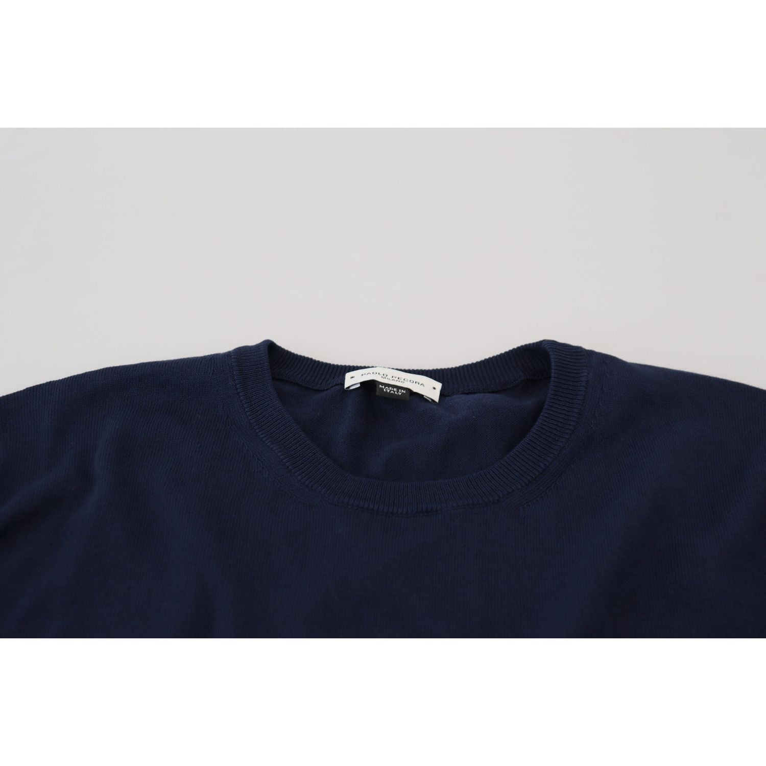 Paolo Pecora Milano Blue Cotton Crewneck Pullover Sweater