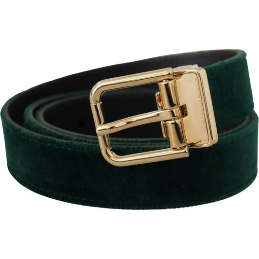 Dolce & Gabbana Emerald Velvet Designer Belt with Golden Buckle Dolce & Gabbana