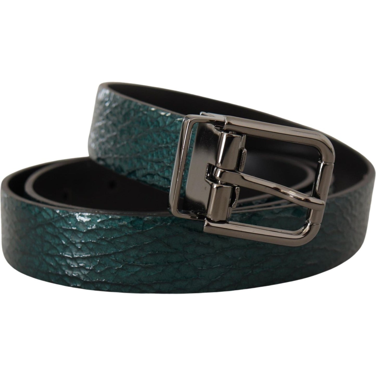 Dolce & Gabbana Elegant Green Leather Belt with Silver Buckle Dolce & Gabbana